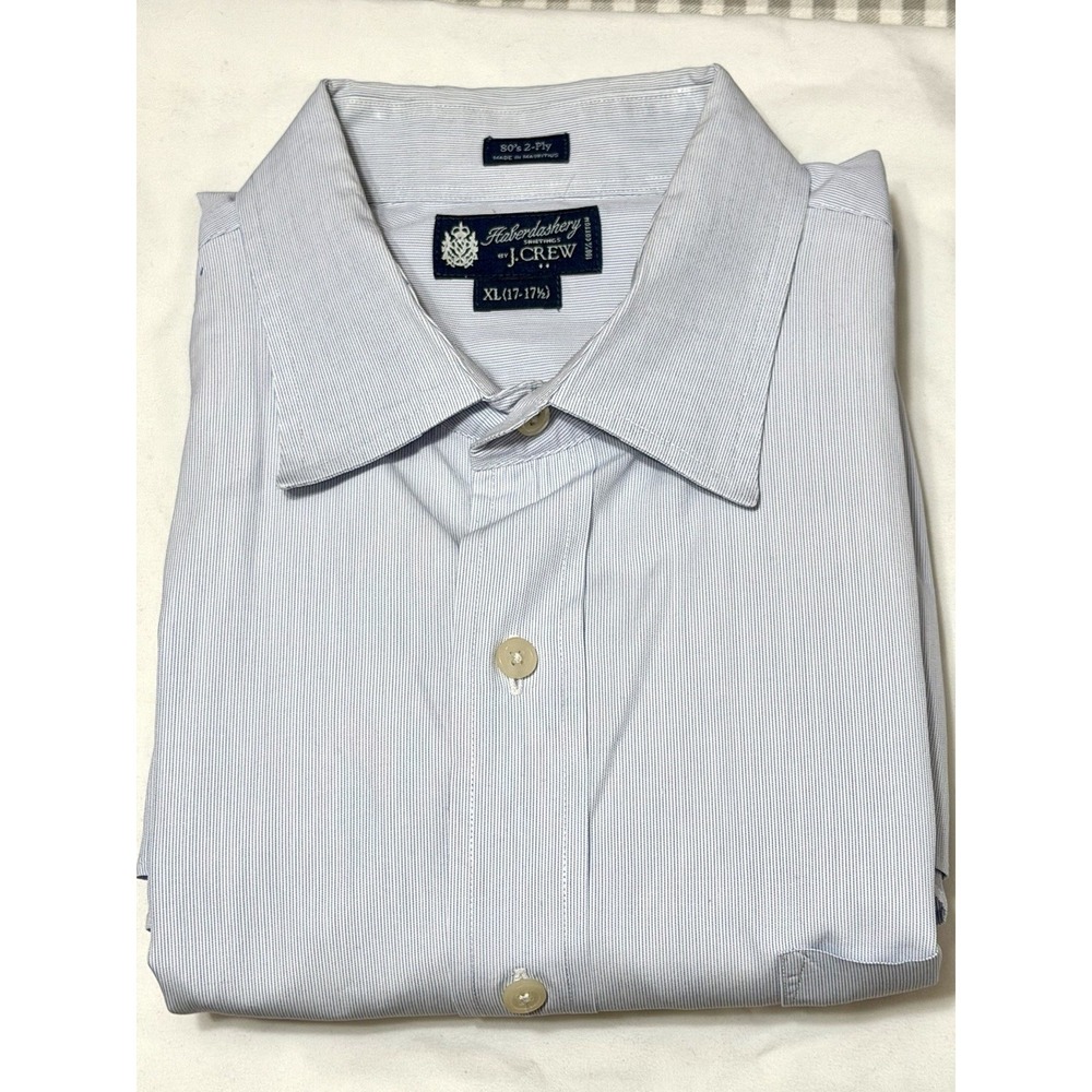 J.Crew Haberdashery 80's 2-Ply Shirt Men XL 17-17.5 Blue Long Sleeve Button Up
